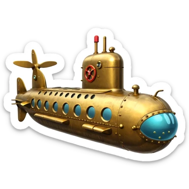 A vintage brass submarine with rivets, propellers, and glowing portholes. 
















 sticker