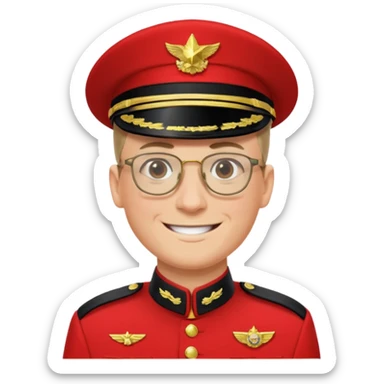 Smiling military man with glasses in red uniform sticker