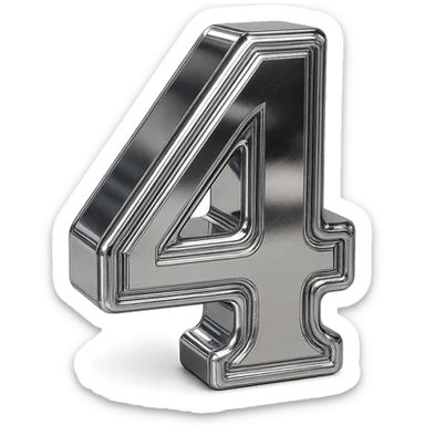 number 4 in chrome 3D emoji style sticker