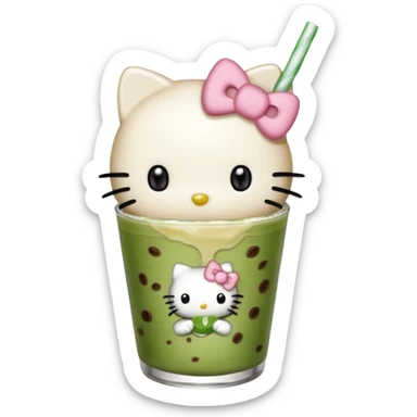 Hello kitty holding iced matcha latte sticker