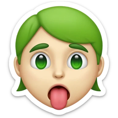 emoji-style face with tongue out and green cheeks, looking sick, no text sticker