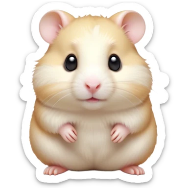 Cinematic Cute Cream Hamster Portrait Emoji, Head tilted playfully and inquisitively, featuring a silky, pristine cream fur with a gentle sheen, round, sparkling dark eyes filled with curiosity, Simplified yet irresistibly adorable features, highly detailed, glowing with a warm, friendly glow, high shine, affectionate and lively, stylized with a touch of whimsy, bright and endearing, soft glowing outline, capturing the essence of a mischievous yet loving hamster, so playful it feels like it could dash out of the screen and into your arms! sticker