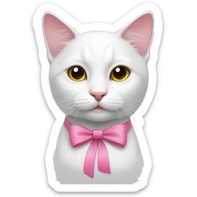 white cat with pink bow around neck  sticker