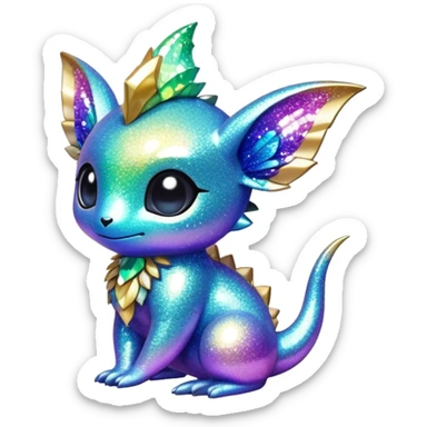 Randomly-colored sparkly exotic chibi Fakémon-creature sticker