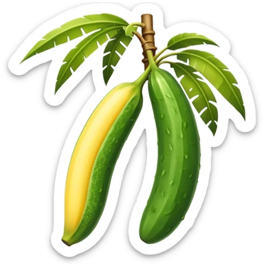 cucumber hangs on a palm tree like a banana sticker