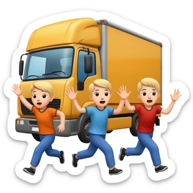 children running away from lorry sticker