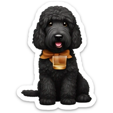 Black golden doodle drinking bourbon sticker