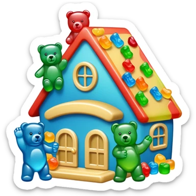 House of gummy with 3 gummy bears: blue gummy bear, green gummy bear and champagne gummy bear  sticker