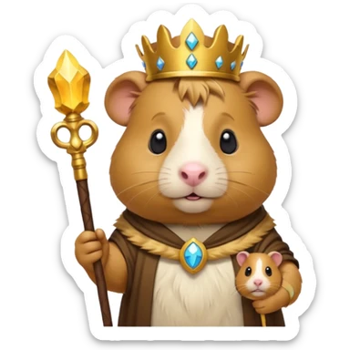 almighty guinea pig god with a mole on the left cheek, holding a scepter, emoji style sticker