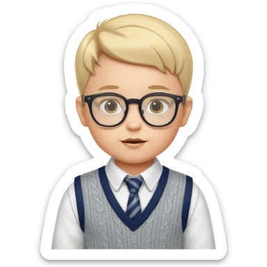 A Baby wearing Nerdy glasses, and a sweater vest over a collared dress shirt  sticker