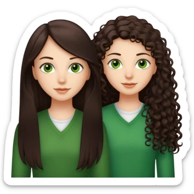 Two besties: 1: long ironed straight darkbrown hair, green eyes 2: long curly darkbrown hair, brown eyes sticker