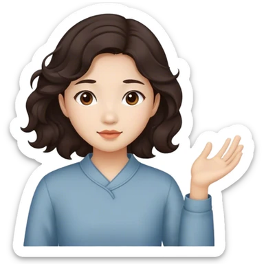 Beyaz tenli,koyu kahve dalgalı saçlı,asyalı bir genç kız sticker