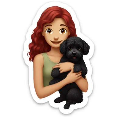 Dark-red-haired girl hugs  her Maltipoo-Black-dog sticker