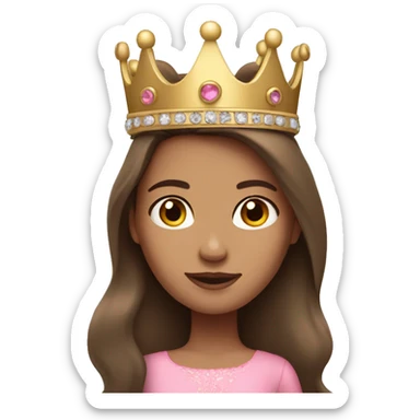 long brunette hair girl light skin with brown eyes wearing pink dress and crown  sticker