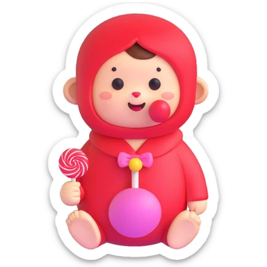 cute Monchichi plush toy with a lollipop sticker