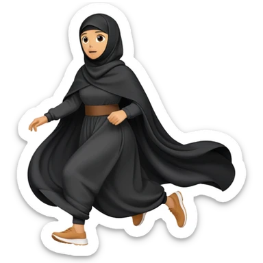 person wearing a niqab and large, flowing clothes, running sticker