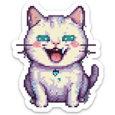 cat laughing and crying at the same time, expressive face, pixel art style sticker