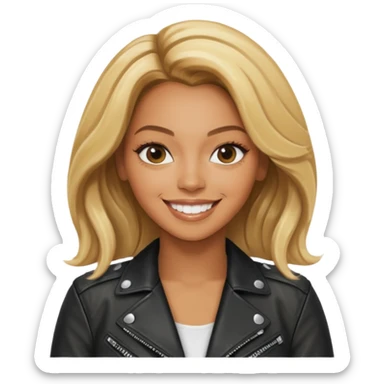 beyonce blonde hair jane wear leather jacket, smile happy sticker