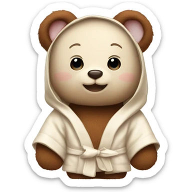 Brown Stuffed animal Bear wearing a cream bunny-eared robe sticker