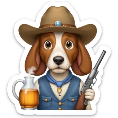 hillbilly basset hound with cowboy hat moonshine and a gun sticker