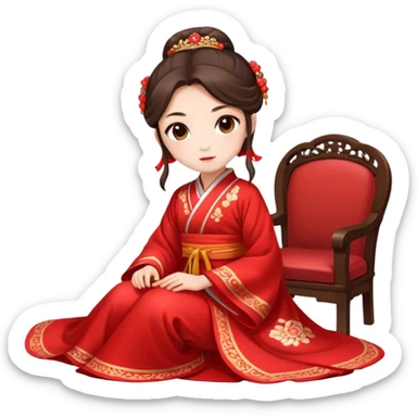 Beautiful girl wearing red Hanfu wedding dress sitting sticker