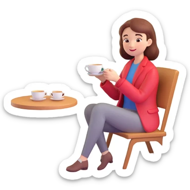 A woman enjoying tea by a window with a forest view sticker