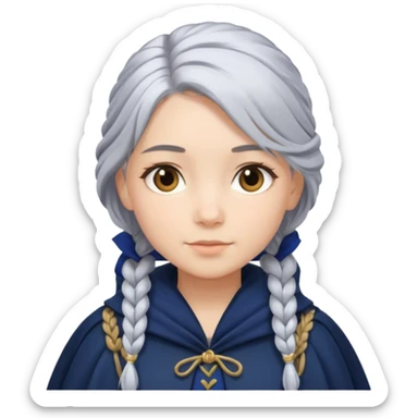 braid silver hair girl, navy cloak sticker
