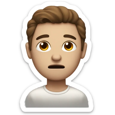 A white men with brown hair and blow eyes going to sleep, sad by himself sticker