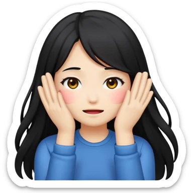 anime style emoji of a girl with long hair, back turned, blushing, covering face sticker