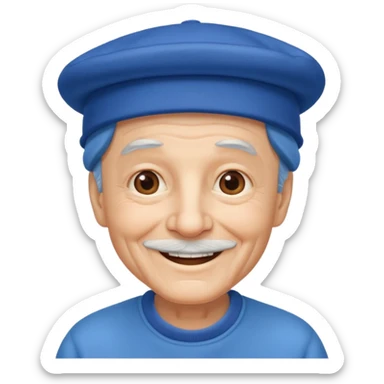 elderly man with blue hat sticker