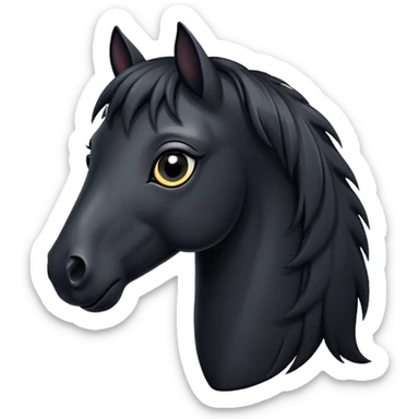 Cinematic Cute Black Horse Portrait Emoji, Head tilted playfully and inquisitively, showcasing a glossy black fur with a striking sheen and expressive dark eyes filled with curiosity, Simplified yet irresistibly adorable features, highly detailed, glowing with a warm, friendly glow, high shine, affectionate and spirited, stylized with a touch of whimsy, bright and endearing, soft glowing outline, capturing the essence of a mischievous yet loving horse, so playful it feels like it could trot out of the screen and into your arms! sticker