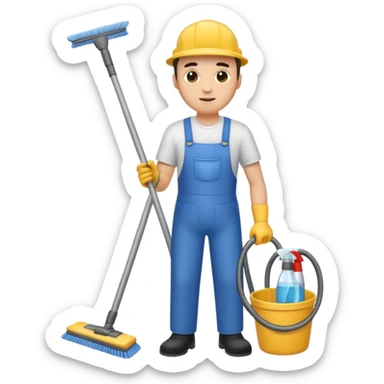man cleaning sticker
