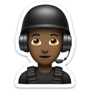 operator dressed in black with a milatary helmet, without glasses, wearing a headset, preferably male sticker
