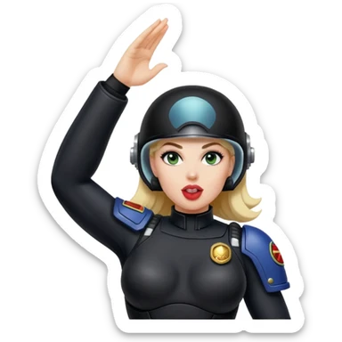 woman space marine in bodysuit salutes tongue out sticker