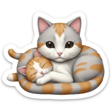 1 grey and white small cat with his eyes closed lying down leaning on his elbow with his paw curled under his head holding it up sticker