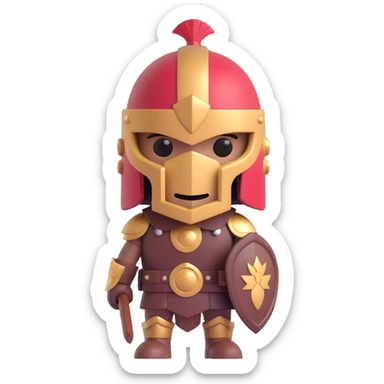 arabica coffee bean in 3D style with gladiator helmet and armor, heroic expression, 7x4 cm proportion sticker