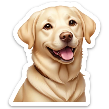 Cinematic Comical Cream Labrador Portrait Emoji, Head tilted dramatically with an exaggeratedly amused expression, featuring a glossy cream Fur with a radiant sheen, wide, expressive warm eyes filled with playful disbelief, Simplified yet hilariously expressive features, highly detailed, glowing with a slightly sassy glow, high shine, dramatic yet playful, stylized with an air of cheeky mischief, bright and endearing, soft glowing outline, capturing the essence of a spirited and over-the-top companion, so meme-worthy it feels like it could side-eye its way into internet fame instantly! sticker