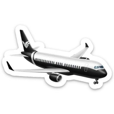A commercial airplane side on (2d) that is black and white sticker