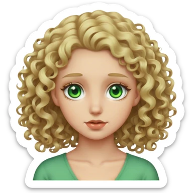 pale dark blonde curly girl with green eyes sticker