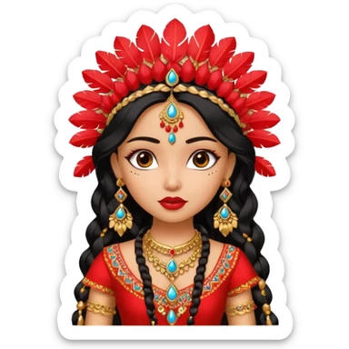 a pretty bratz fair indian girl wearing a red indian wedding outfit,  golden jewellery, black wavy hair sticker