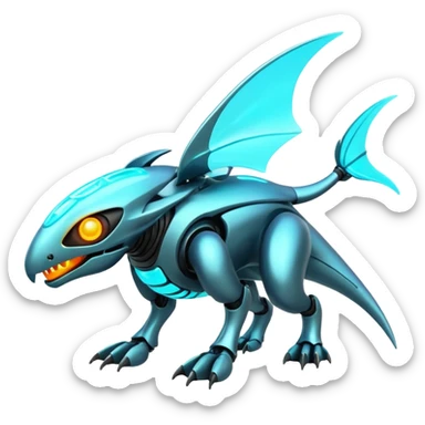 A bright neon-glowing legendary futuristic cool Fakémon-creature sticker