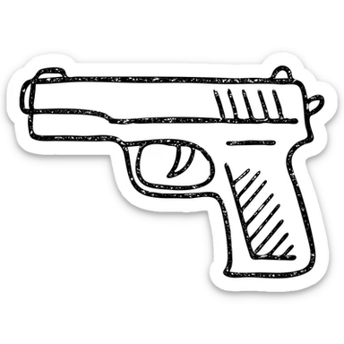 hand-drawn outlined gun icon, sketchy look sticker