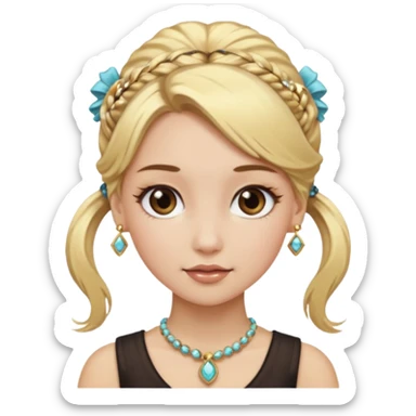 fancy blonde hair girl with ponytails brown makeup and jewellery sticker