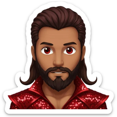 Samael, Venom of God from Gods and Goddesses with tan skin, long dark brown and beard, dark red sequin outfit sticker