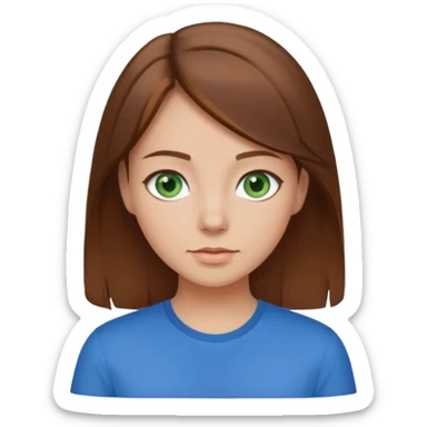 girl with brown hair, green eyes with a blue shirt no background clip art sticker