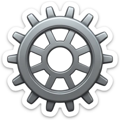 Emoji of a gear, iPhone emoji style. Flat design, smooth gradients, rounded edges, soft shadows, clean look, white background. sticker
