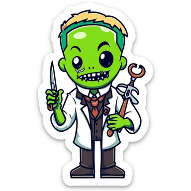 Fun zombie barber with scissors in his hands sticker