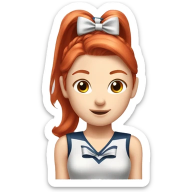 Redhead girl cheer uniform high ponytail with a  bow  sticker