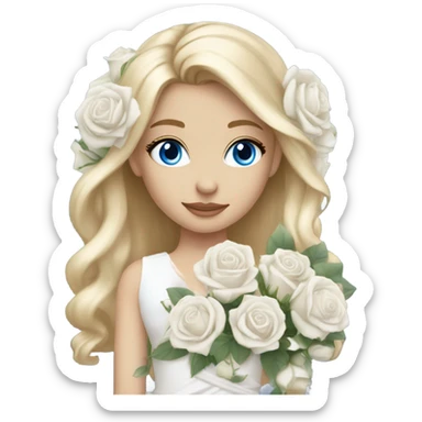 Wedding hair long with white roses beautiful finished blond girl with blue eyes  sticker