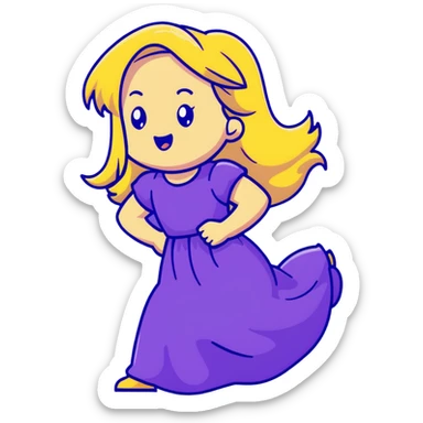 blonde long hair  girl with purple dress, farting  sticker